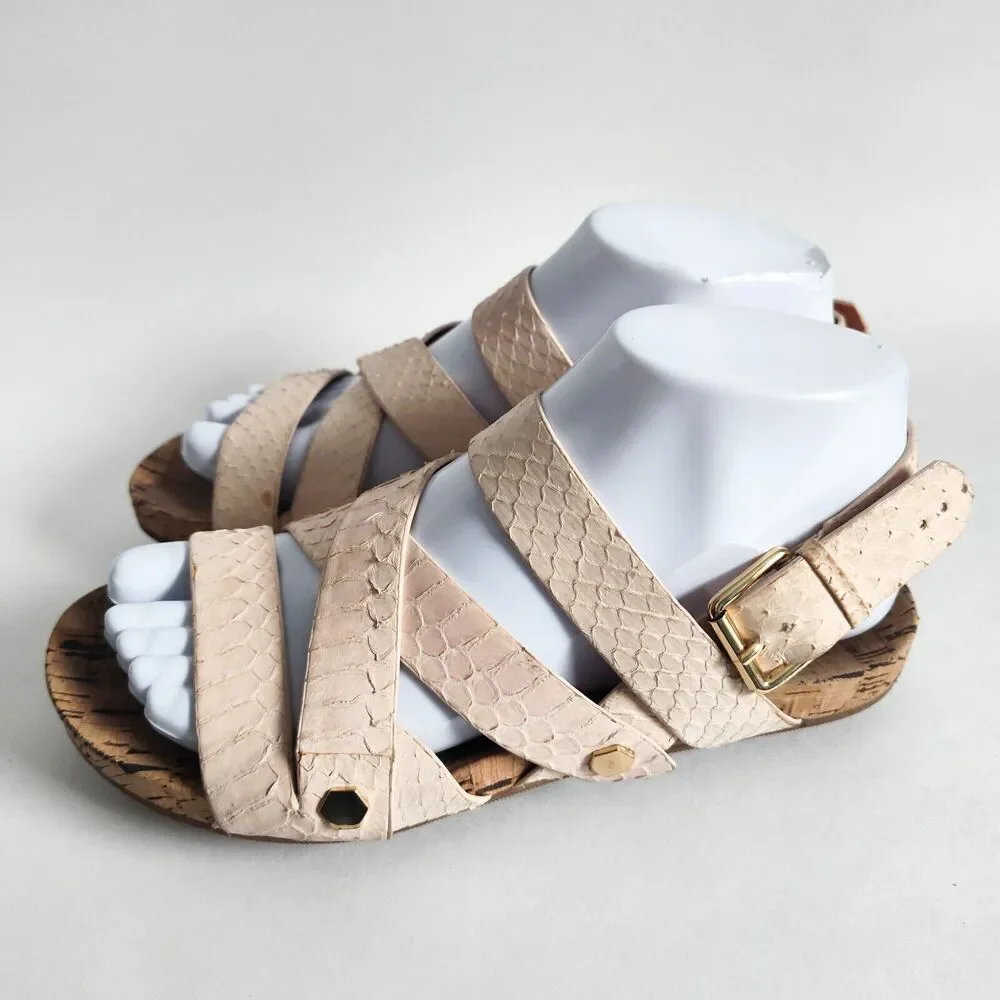 Rebecca Minkoff Pastel Pink Gladiator Sandals Textured Snake Studded Size 6.5‎